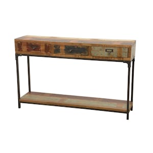 Console 3 tiroirs, 1 plateau bas en Hévéa recyclé coloré et métal 120x30x75 LOFT COLORS